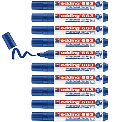 Imagen de edding 363 marcador para pizarras blancas azul 10 rotuladores punta biselada 1 5 mm rotulador pizarra blanca, borrado en seco flipchart, tablón de notas recargable