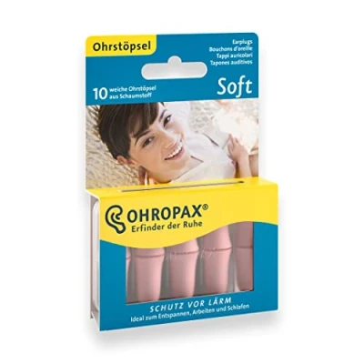 Imagen de OHROPAX Soft 1 x 10 unidades Tapones intrauditivos reutilizables de espuma, contra el ruido dañino para relajarse, dormir y escuchar música
