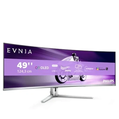 Imagen de Philips Evnia 49M2C8900AM Monitor Gaming Curvo QD OLED de 49 Pulgadas, 240 Hercios, 0.03ms GtG, HDR400, Ambiglow (5120x1440, HDMI 2.1, DisplayPort 1.4, USB C, Hub) Blanco