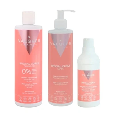 Imagen de Valquer Profesional, Pack Método Curly Champú 400 ml + Mascarilla 290 Serum 300 Especial Rizos, Cabellos Rizados, Sin Sulfatos, Sal. Rizos Perfectos. Hasta 96% origen natural