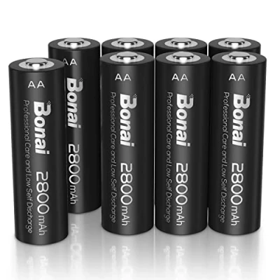 Imagen de Pilas Recargables AA, BONAI Alta Capacidad 2800mAh 1.2V 1200 Ciclos de AA Recargable NI MH, Precargadas para los Equipos Domésticos (8 Piezas)