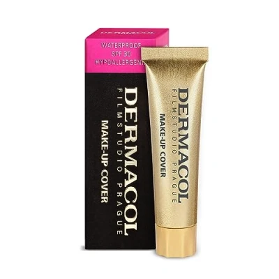 Imagen de Dermacol Mini base de maquillaje cobertura total 13 g, líquida mate SPF 30, impermeable para pieles grasas, acné y bolsas debajo los ojos, productos larga duración
