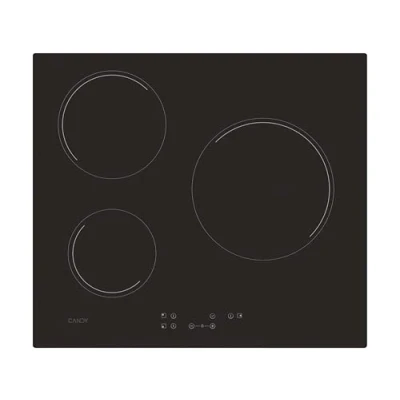 Imagen de Candy CH63CT, Placa Vitrocerámica, 3 Zonas, 60CM, 10 Niveles de Potencia, Mandos Centrales, Temporizador, Bloqueo Seguridad, Indicador Calor, Alerta Sobrecalentamiento y Derrames, Negro