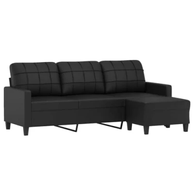 Imagen de vidaXL Sofá de 3 plazas con Taburete Cuero sintético Negro 180 cm