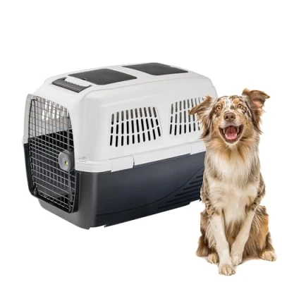 Imagen de Ferplast Transportín Perro Clipper Plus, IATA, para Perros Medianos MAX 30 kg, BleuCierre Seguro, Doble Compartimento Accesorios, Asa extraíble, 87 x 57 h 60 cm