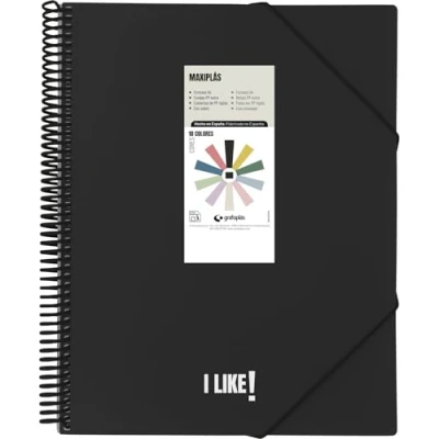 Imagen de Grafoplas Carpetas de Fundas Plastico a4, Maxiplas Like, Negra, 50 Transparentes, Espiral PVC, Perfecta para Archivar Material Escolar y Oficina