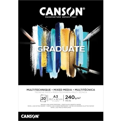 Imagen de Canson Graduate Mix Media Bloc Encolado A3 20 hojas Negro Fino 240g, C31250P018