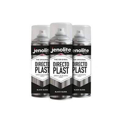 Imagen de JENOLITE Directoplast Pintura en aerosol brillante NEGRO 3x400ml multisuperficie Para todo tipo de plástico No se requiere imprimación RAL 9005