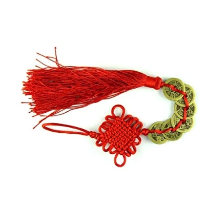 Imagen de AMOYER Nudo Tradicional China Feng Shui Lucky Riqueza 6 Monedas de la Mascota Hechos a Mano para Coches Inicio Colgantes decoración Borla