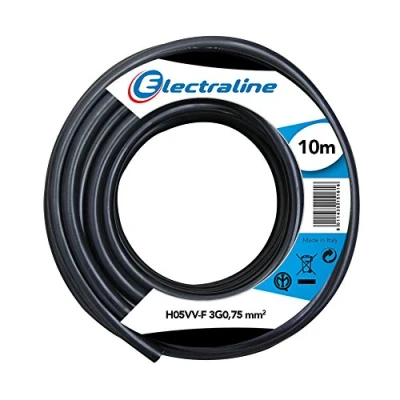 Imagen de Electraline 11641, Cable para Extensiones H05VV F, Sección 3G0,75 mm, 10 m, Negro