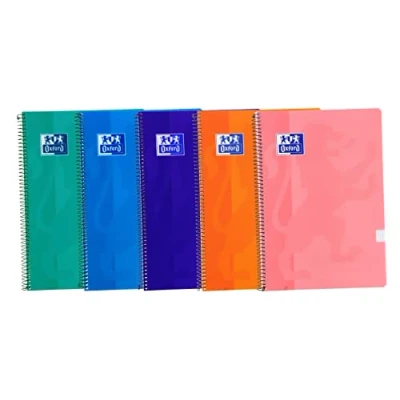 Imagen de Oxford, Cuadernos A4 (Folio) Cuadrícula 4x4, Tapa de Plástico, 80 Hojas, Pack 5 Libretas, Colores Tendencia