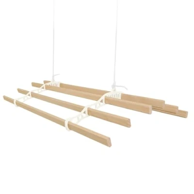Imagen de Tendedero de Techo con Sistema Poleas en Marfil 6 Listones Madera 2m Capacidad Peso 30 kg Kit Fijación Gratis Colgante Secadora Estructura p/Colgar Secar Ropa Colgador