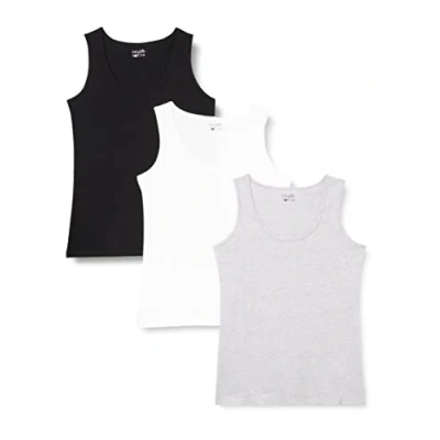 Imagen de berydale Bd161, Camiseta de tirantes para Mujer, Negro, Gris Claro Mezcla Y Blanco (Paquete 3), XL