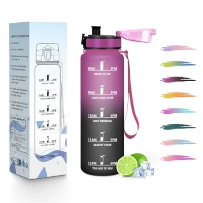 Imagen de HoneyHolly Botella Agua, 500ML, a Prueba de Fugas Cantimplora, Reutilizable Agua Gimnasio, con Marcador Tiempo, Water Bottle para Correr, Andar en Bicicleta, Trabajar, Ir La Escuela
