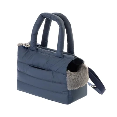 Imagen de Bolsa de transporte para perros y gatos viaje perros, bolso hombro mascotas, con banda elástica mosquetón, hasta 8 kg, color azul oscuro