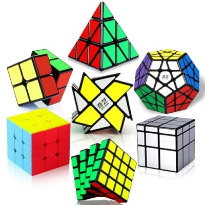 Imagen de ROXENDA Speed Cube Set, 2x2 3x3 4x4 Pirámide Dodecaedro Windmill Mirror Colección de Cubos Velocidad Mágicos para Niños y Adultos [7 Pack]