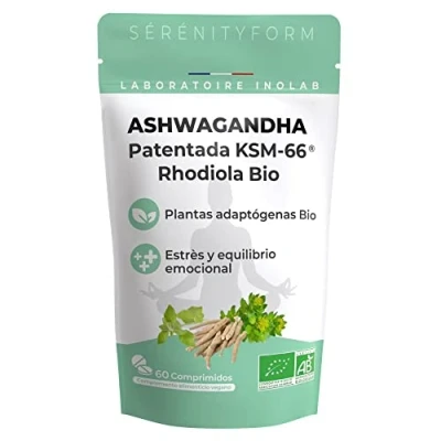 Imagen de INOLAB Ashwagandha Bio KSM 66® &amp; Rhodiola rosea 2 Plantas adaptógenas : Antiestrés sueño equilibrio emocional aprendizaje
