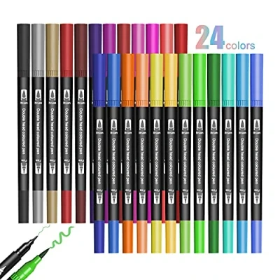 Imagen de Jsdoin 24 Colores Rotuladores de Doble Punta, Acuarelables para Adultos y Niños Colorear, Dibujar, Proyectos DIY, Diario, Scrapbooking