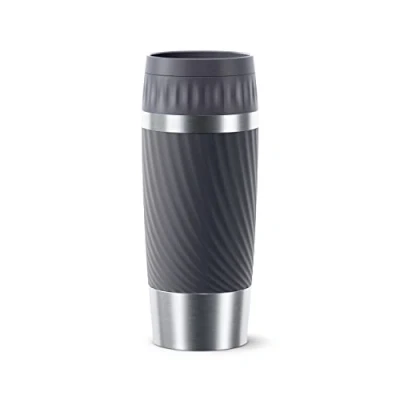 Imagen de Emsa Travel Mug Easy Twist N20115 Taza térmica de acero inoxidable,100% hermético con cierre seguro,apertura redonda 360,bebidas frías hasta 8 h y calientes 4 h,capacidad 360 ml,color negro