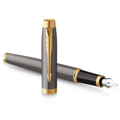 Imagen de Parker Pluma estilográfica IM lacado gris y detalles dorados plumín fino pulido de acero inoxidable estuche regalo