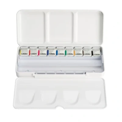 Imagen de Schmincke Akademie® caja de pintura para acuarela, juego plástico, surtido básico 9 x 1/2, 75 790 097, metal, tonos altamente resistentes a la luz, acuarelas artista fino
