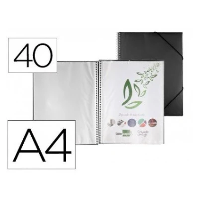 Imagen de Carpeta liderpapel escaparate con espiral 40 fundas polipropileno din a4 negro