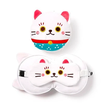 Imagen de Puckator Relaxeazzz Cojín de Viaje (2 en 1, con máscara Ojos Maneki Neko, diseño Gato, Multicolor, 1 unité (Lot 1)