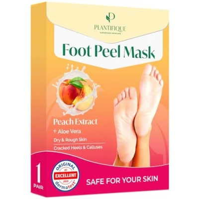 Imagen de PLANTIFIQUE Mascarilla Pies Exfoliante Melocotón 1 Par Peeling Calcetines Exfoliantes de Pies, Crema Secos y Agrietados Callos Eliminar, Pedicura Profesional