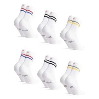 Imagen de DANISH ENDURANCE Calcetines de Tenis Altos, Acolchados y Transpirables, para Hombre Mujer, 6 Pack Multicolor (2xRayas Negras, 2xRayas Verdes/Amarillas, Rojas/Azules) 48 51