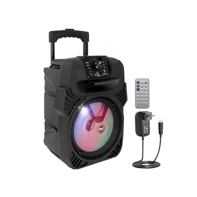 Imagen de PYLE Sistema de Altavoces, PA, 400W, Bluetooth, portatil, Recargable, Exteriores, subwoofer 8, Tweeter 1, función grabación, micrófono, Luces Fiesta, Radio USB/SD, Control Remoto, Negro