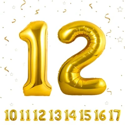 Imagen de Globos de Cumpleãnos Numeros 12 Oro,101 CM Globo Gigantes Grandes Decoracion,Globo Numero Niño Niña Adultos decorazione,Vuelan con Helio