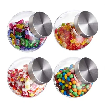 Imagen de 8 Botes para Chuches, 1,5 L, Recipientes Alimentos, Cristal &amp; Acero Inoxidable, con Tapa, Chucherías, Transparente