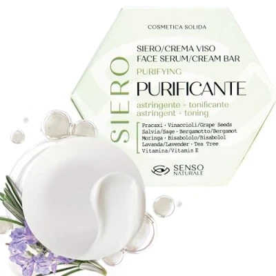 Imagen de Senso Naturale Suero Facial Sólido Astringente Purificador para Pieles Grasas y Acnéicas, Crema Hidratante con Vitamina E, Mejora el Acné las Cicatrices, 100% Natural Vegano