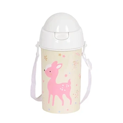 Imagen de Safta Preescolar Forest Botella de Apertura Automática, con Pajita, Agua, Sin BPA, Bandolera, Cómoda y Ligera, 500 ml, 7.3x19.5 cm, Color Beige