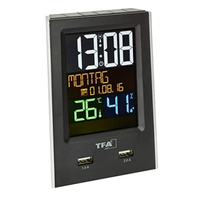 Imagen de TFA Dostmann 60.2537.01 Reloj de Alarma Radio Charge IT con función Carga USB (Negro)