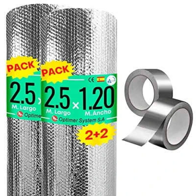 Imagen de Optimer System Aislante Termico Radiadores reduce el Frio Reflexivo 2.5x1.20m Pack 2 uds Incluye Cintas de Aluminio y Doble Cara