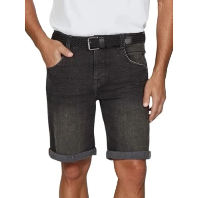 Imagen de DENIMFY pantalones cortos vaqueros para hombre, elásticos, con cinturón, corte regular, DFBo, de verano, color azul y negro, 31, 32, 33, 34, 36, 38, 40, 42,