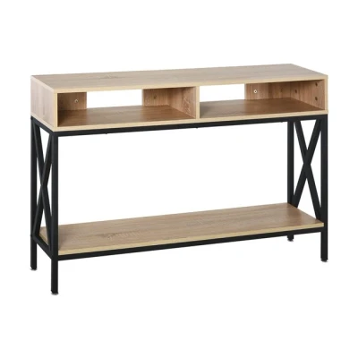 Imagen de HOMCOM Mesa Consola Mueble para Recibidor con 2 Compartimientos y Estante Entrada Pasillo 120x23,5x75 cm Roble Negro