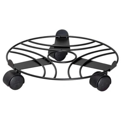 Imagen de WAGNER Soporte Con ruedas para plantas BLACK EDITION Ø 30 x 6,5 cm I uso de interior Carrito flores acero, recubierto negro borde Capacidad carga 60 kg 20093501