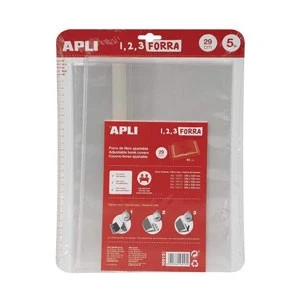Imagen de APLI 16913 Forro de libros con solapa ajustable polipropileno. Medida 29 x 53 cm, 75 µ. Pack 5 u.