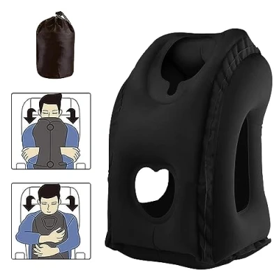 Imagen de Elitecran Portátil Cojín de Viaje, Almohada Cervical Inflable para Avión el Cuello, Viaje Apoyacabezas Reposacabezas ara Coches, Autobuses, Trenes, Oficina, Siestas, Camping (Negro)