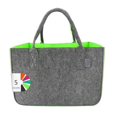 Imagen de LEVIATAN Bolsa de Fieltro Grande 30 Litros Multifuncional Compras XXL Cesta Plegable Leña Ropa Juguetes Verde Lima