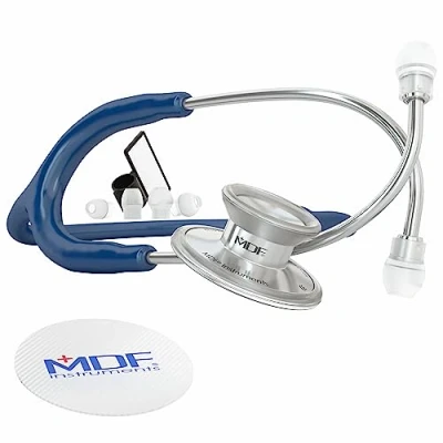 Imagen de MDF Instruments MDF747XP 04 Acoustica Deluxe, Estetoscopio ligero de doble cabeza Garantía por vida &amp; Programa piezas gratuitas (Azul Marino)