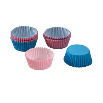 Imagen de Dr. Oetker 50 moldes de papel para magdalenas, cupcakes y pudines, resistentes al calor, fáciles despegar, extragrandes, certificados, color azul rosa