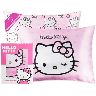 Imagen de Hello Kitty Funda Almohada Saten con Cremallera para el Cabello Piel Beneficios, Niñas, Mujeres y Adolescentes 48x66cm, Regalos Ella