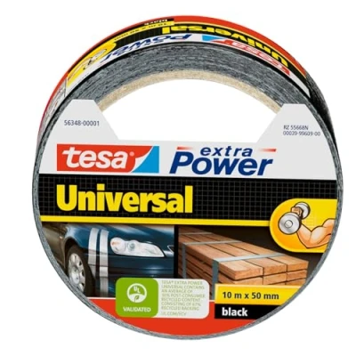 Imagen de tesa Extra Power Universal, Cinta Adhesiva Americana Reforzada para Reparar, Fijar, Agrupar, Reforzar o Sellar, Negra, 10 m x 50 mm