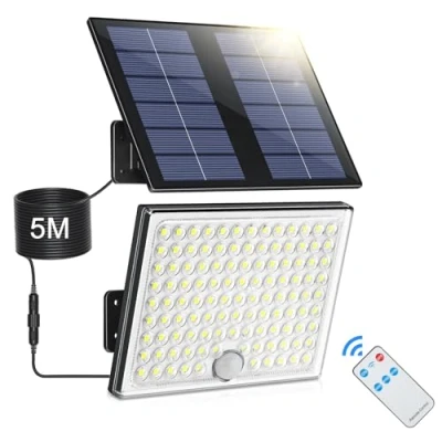 Imagen de Luz Solar Exterior con Sensor de Movimiento, Foco Control Remoto, 2000mAh 3 Modos IP65 Impermeable Luces Solares Led Jardin, Lampara Cable 5M, 1 Pieza