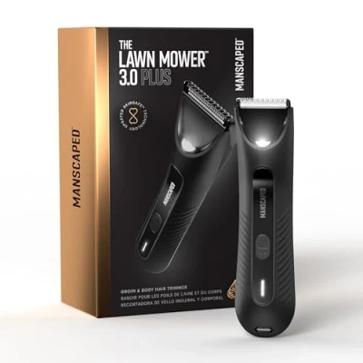 Imagen de MANSCAPED® The Lawn Mower® 3.0 PLUS Recortador de vello corporal y ingle: cuchilla recortadora SkinSafe®, afeitadora resistente al agua, recargable por USB C, bolas para hombres