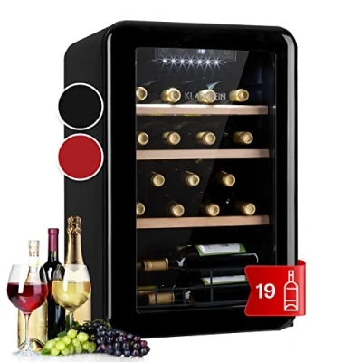 Imagen de KLARSTEIN Vinoteca 19 Botellas, Nevera Vinos, Una Zona de Refrigeración, Expositora Vino y Cerveza, Interior Exterior con Puerta Cristal, Protección UV, 4 22C