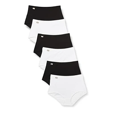 Imagen de Playtex Pack bragas maxi de algodón elástico cómodo e invisible Mujer x6, Blanco/Negro, XXL